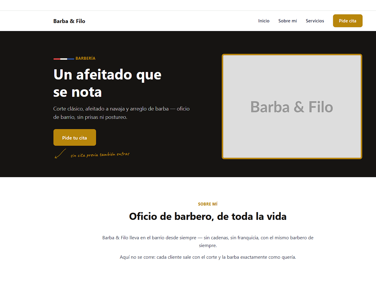 Web de la barbería Barba & Filo