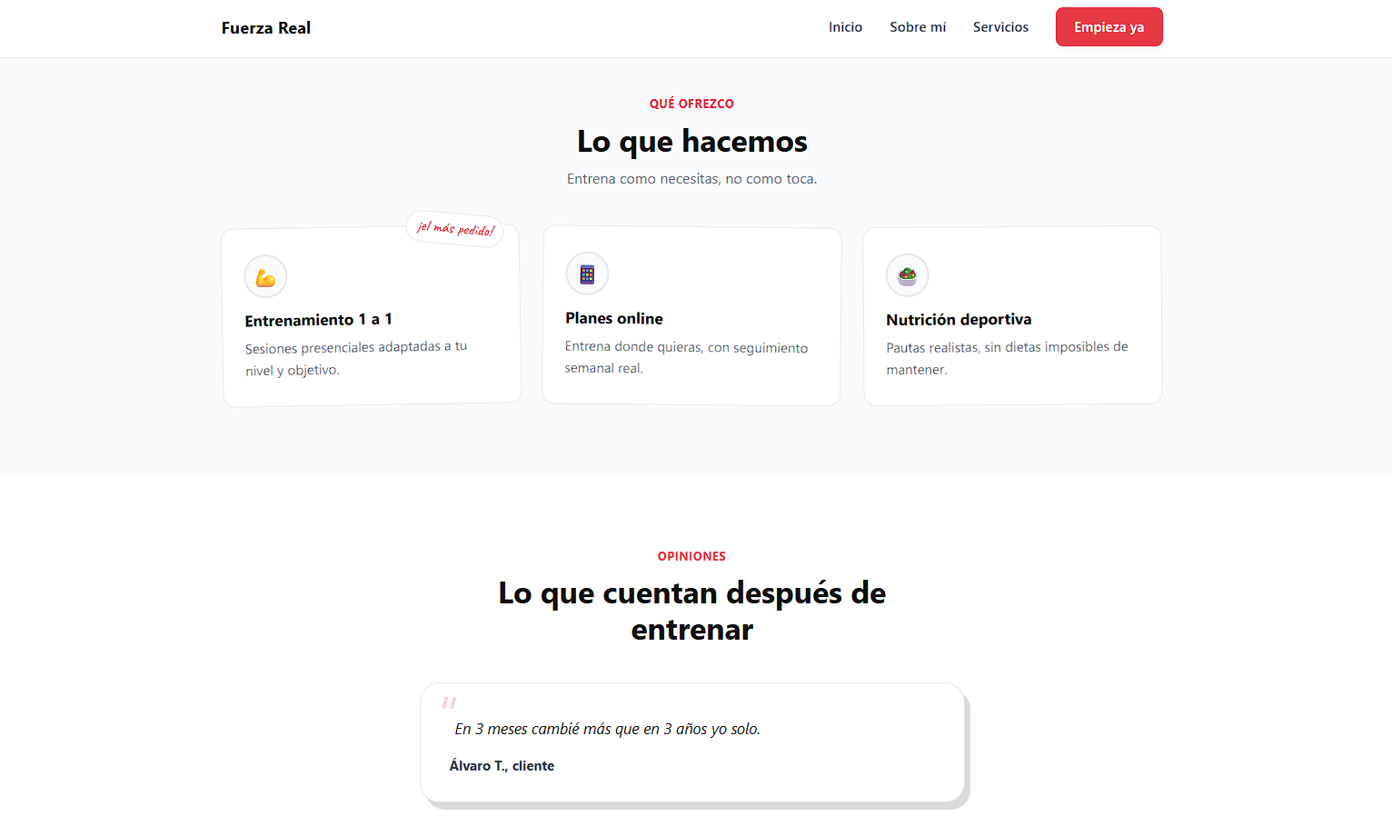 Web del entrenador personal Fuerza Real